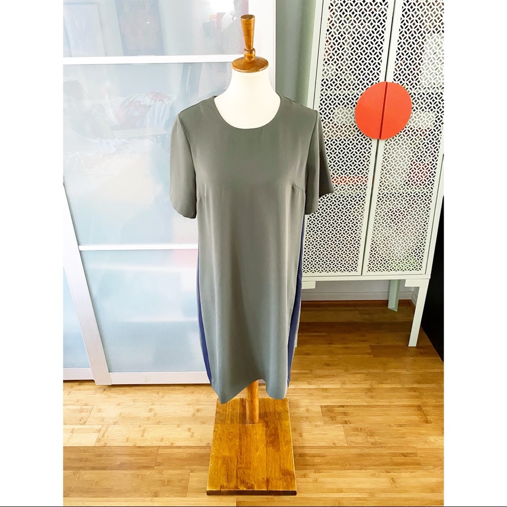 Ann Taylor Striped Side T-Shirt Dress in Olive - Picture 1 of 12